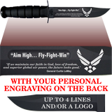 AF80B - AIR FORCE Comm - "AIM HIGH" + YOUR PERSONAL ENGRAVING ON THE BACK - BLACK HANDLE