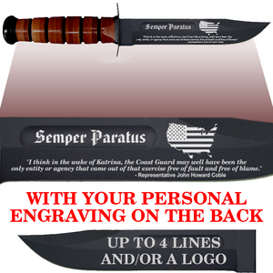 CG82BL - COAST GUARD COMM - "SEMPER PARATUS" + YOUR PERSONAL ENGRAVING ON THE BACK - LEATHER HANDLE