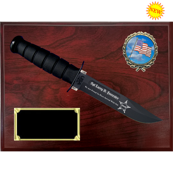 CV58 - CIVILIAN RUBY RED MARBLEIZED FINISH PLAQUE (KA-BAR not included)