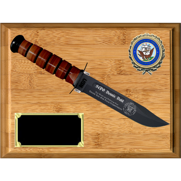 NA04 - NAVY BAMBOO PLAQUE (KA-BAR not included)