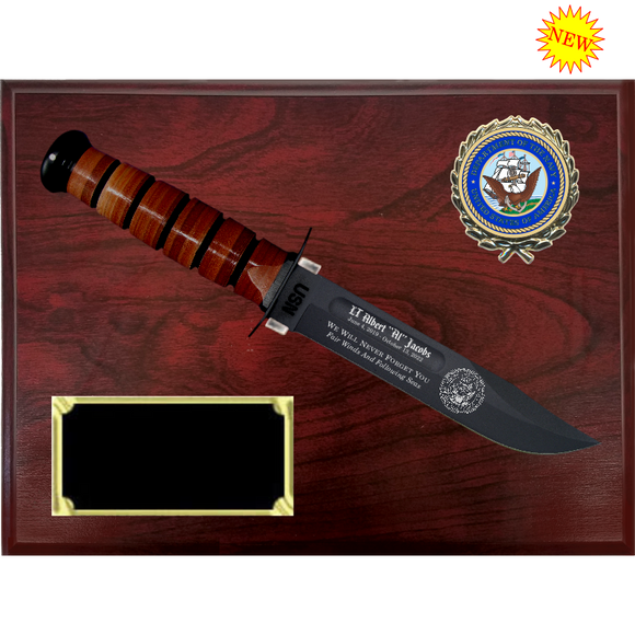 NA58 - NAVY RUBY RED MARBLEIZED FINISH PLAQUE (KA-BAR not included)