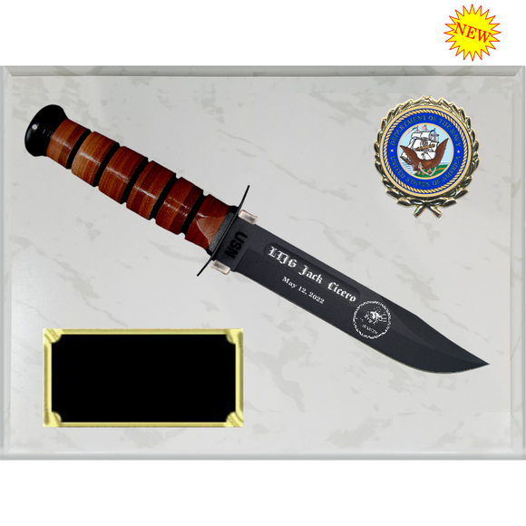 NA30 - NAVY WHITE MARBLE FINISH PLAQUE (KA-BAR not included)