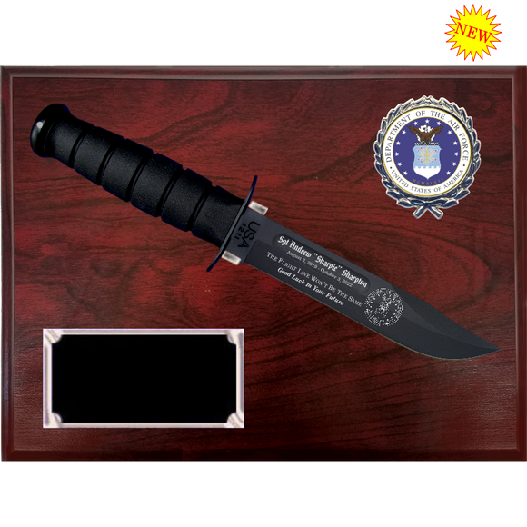 AF58 - AIR FORCE RUBY RED MARBLEIZED FINISH PLAQUE (KA-BAR not included)