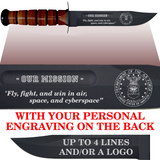 AF82BL - AIR FORCE Comm - "OUR MISSION" + YOUR PERSONAL ENGRAVING ON THE BACK - LEATHER HANDLE