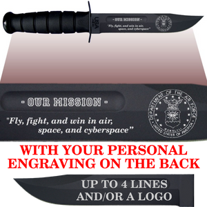 AF82B - AIR FORCE Comm - "OUR MISSION" + YOUR PERSONAL ENGRAVING ON THE BACK - BLACK HANDLE
