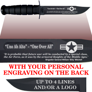 AF84B - AIR FORCE Comm - "ONE OVER ALL" + YOUR PERSONAL ENGRAVING ON THE BACK - BLACK HANDLE