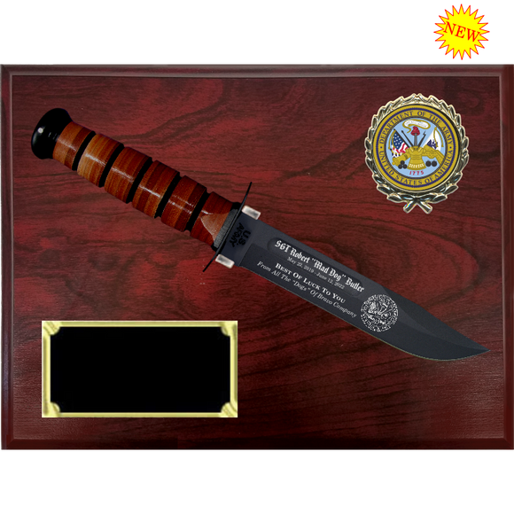 AR58 - ARMY RUBY RED MARBLEIZED FINISH PLAQUE (KA-BAR not included)