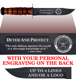 CV86BL - CIVILIAN Comm - "DETER AND PROTECT" + YOUR PERSONAL ENGRAVING ON THE BACK - LEATHER HANDLE