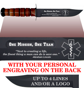 CV88BL - CIVILIAN Comm - "ONE MISSION" + YOUR PERSONAL ENGRAVING ON THE BACK - LEATHER HANDLE