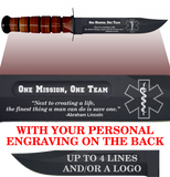 CV88BL - CIVILIAN Comm - "ONE MISSION" + YOUR PERSONAL ENGRAVING ON THE BACK - LEATHER HANDLE