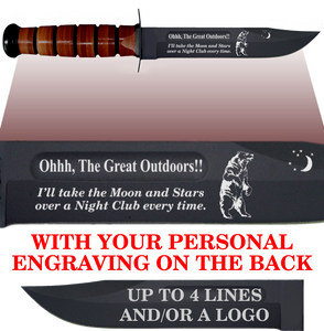 CV90BL - CIVILIAN Comm - "GREAT OUTDOORS" + YOUR PERSONAL ENGRAVING ON THE BACK - LEATHER HANDLE