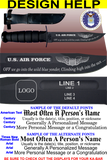 AF86B - AIR FORCE Comm - "OFF WE GO" + YOUR PERSONAL ENGRAVING ON THE BACK - BLACK HANDLE