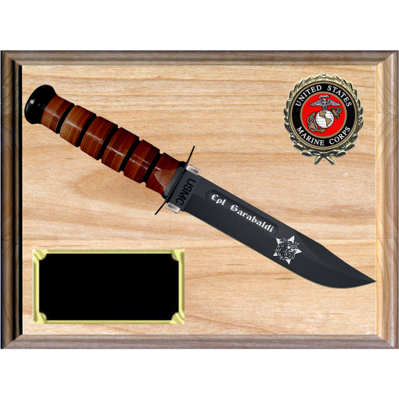 MC36 - MARINE CORPS RED ALDER PLAQUE (KA-BAR not included)