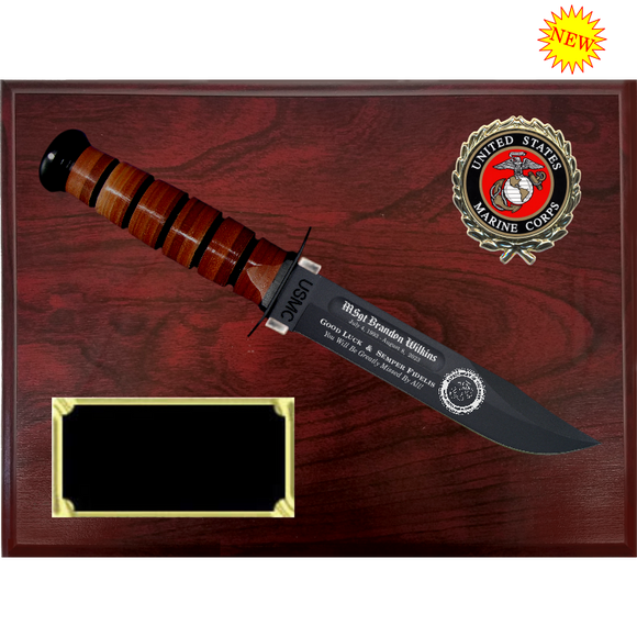 MC58 - MARINE CORPS RUBY RED MARBLEIZED FINISH PLAQUE (KA-BAR not included)